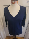 Ladies F&F Size 10 Navy V Neck Lightweight Jumper Long Sleeved