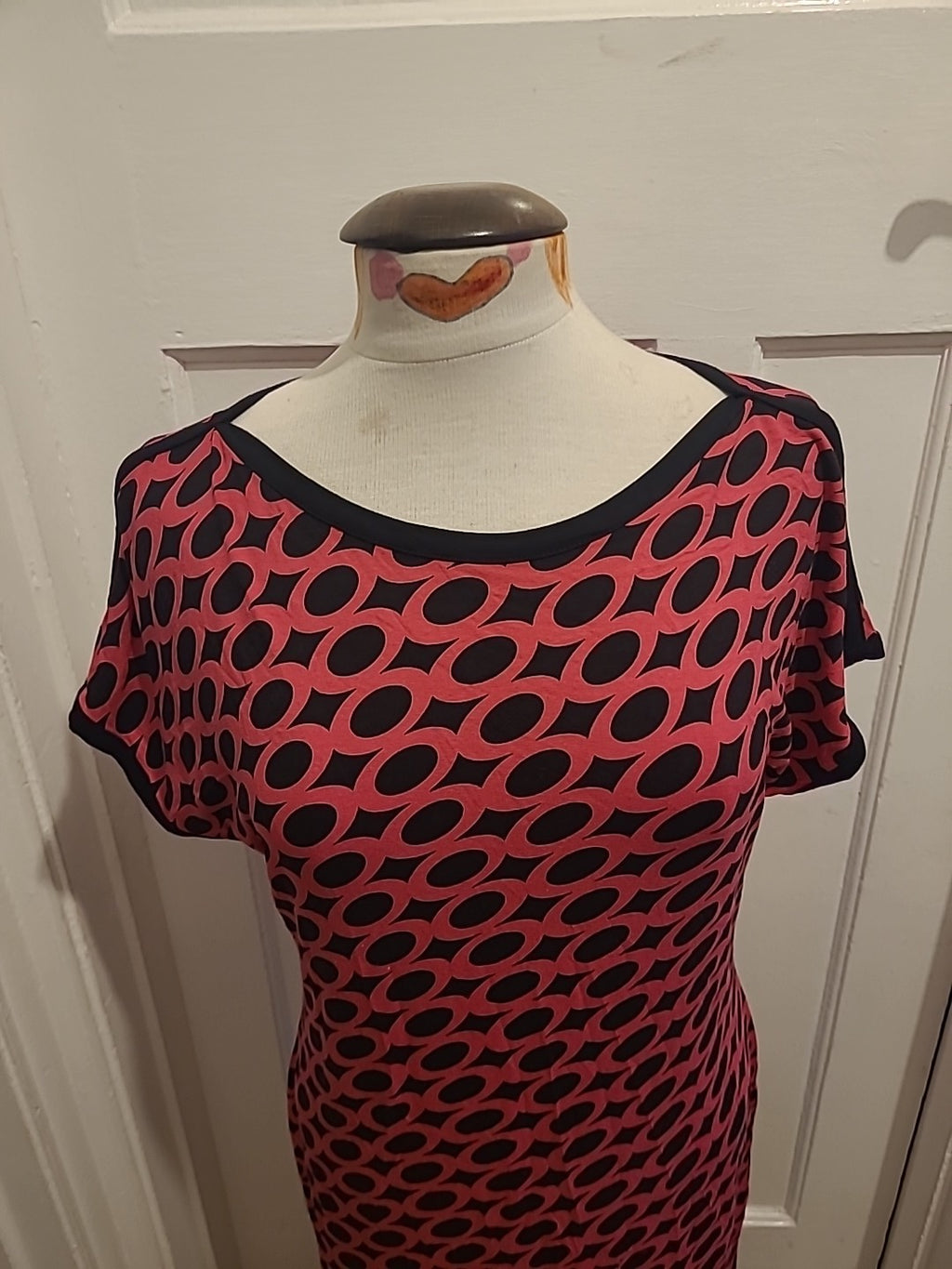 Ladies Marks And Spencer Pink And Black Short Sleeve Dress
