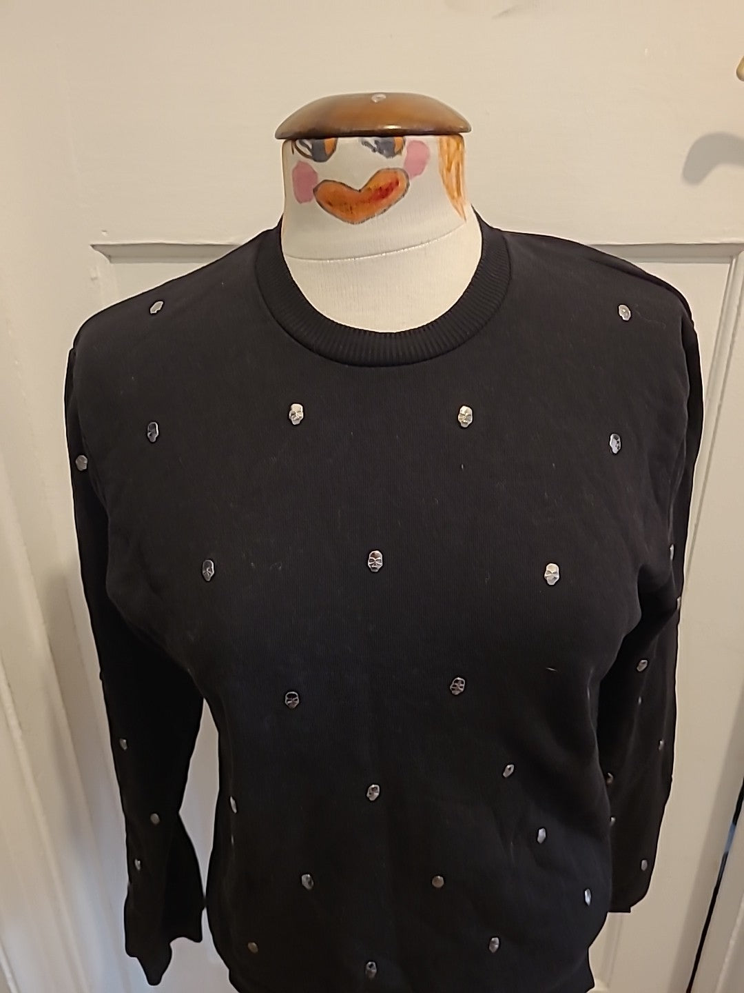 Mens Zara Size Small Black Skull Pullover Jumper