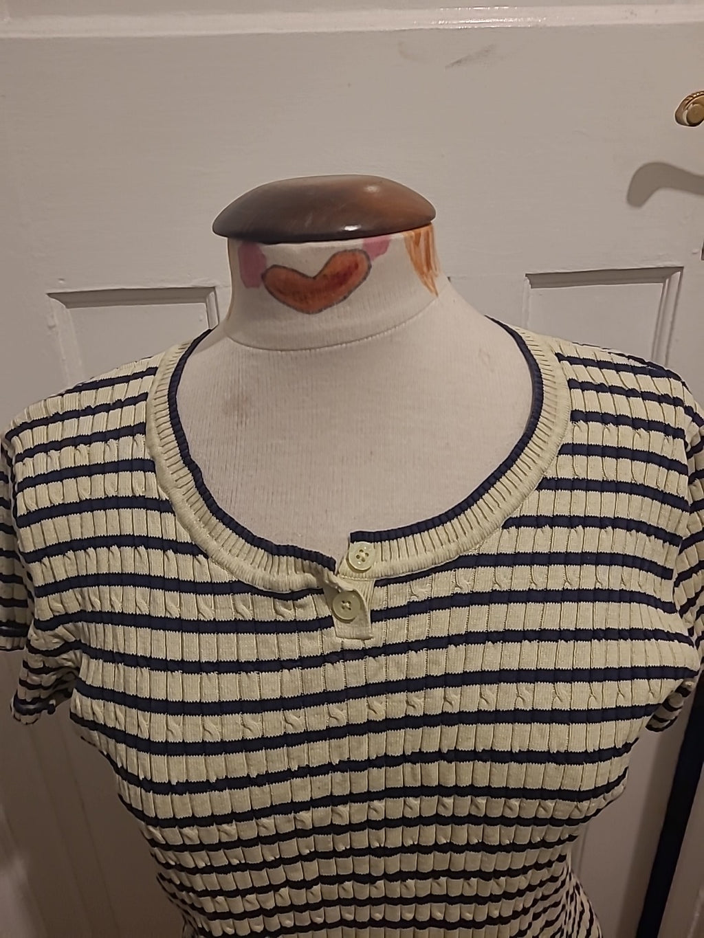 Ladies Croft&Barrow Size Large Navy/Off White Striped Short Sleeved Tshirt
