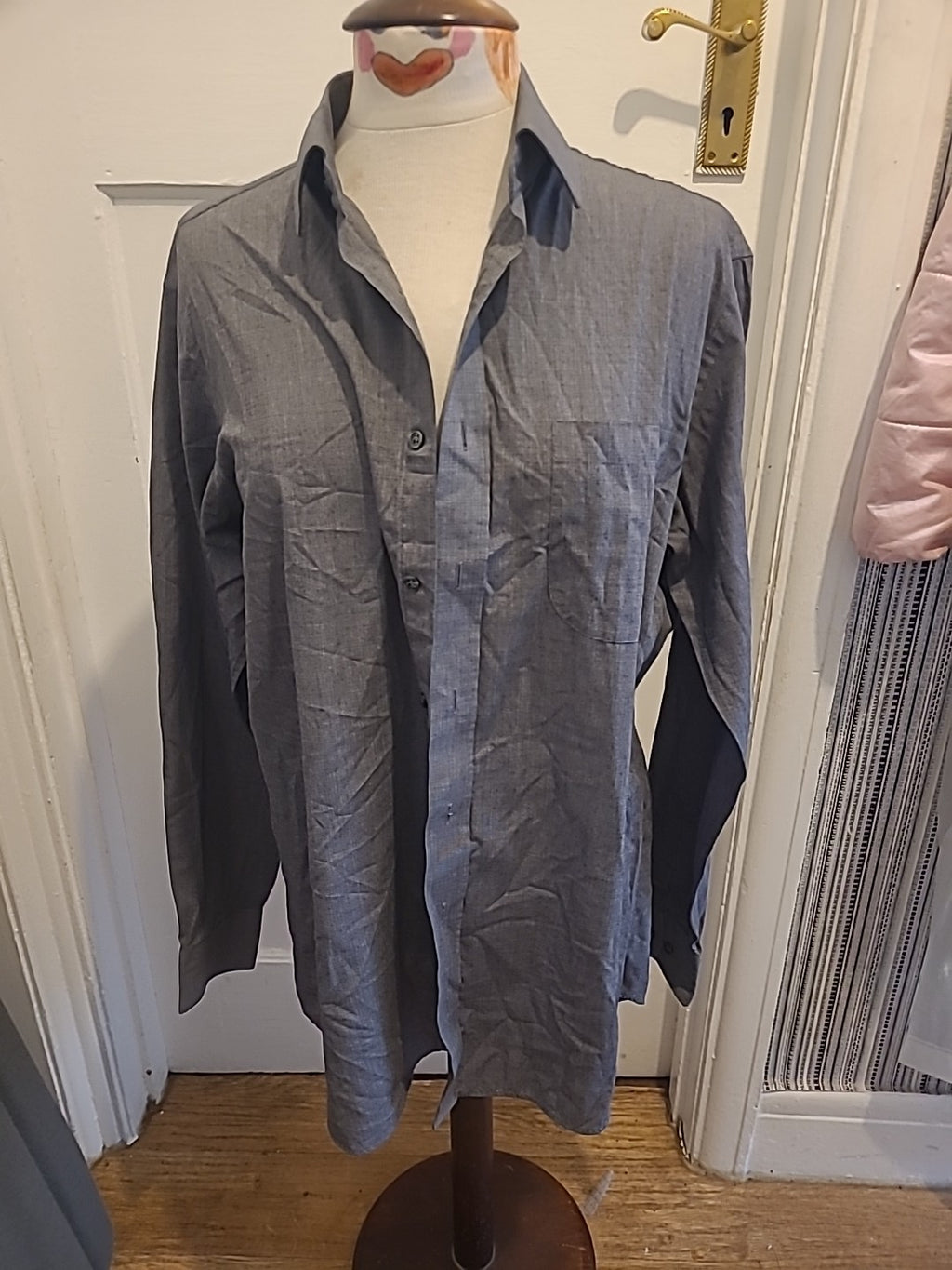 Mens Marks And Spencer 16" Grey Regular Fit Long Sleeved Formal Wear Shirt