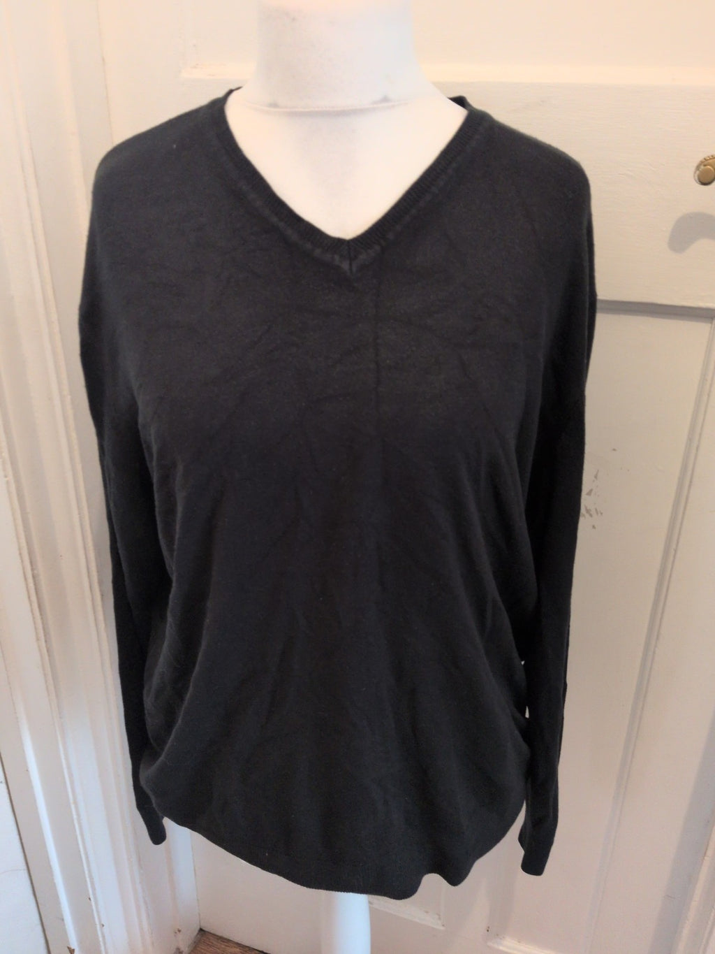 2XL Black Long Sleeve V Neck Jumper