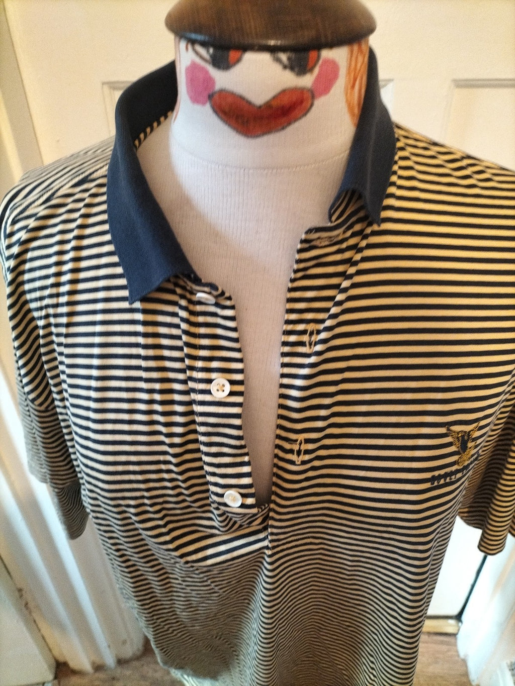 Ladies Fairway Sizr Medium Beige Navy Bovey Castle Short Sleeved Polo
