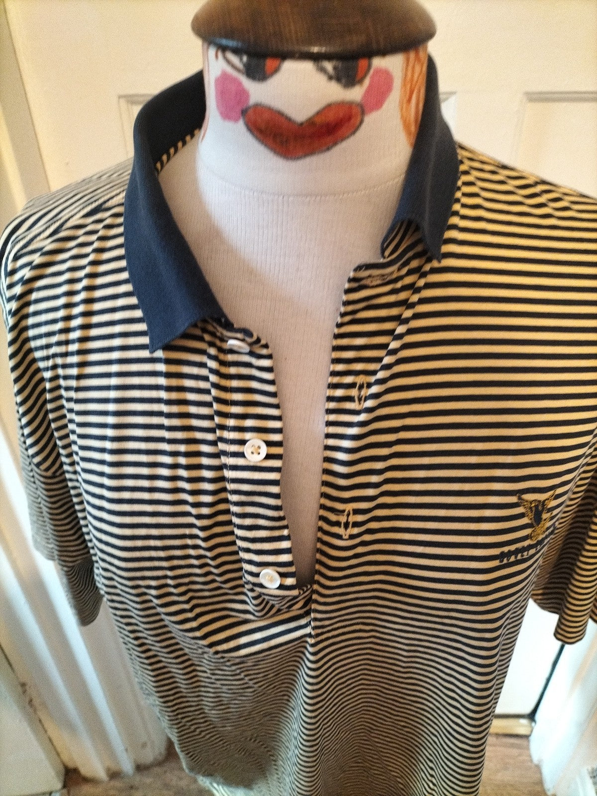 Ladies Fairway Sizr Medium Beige Navy Bovey Castle Short Sleeved Polo