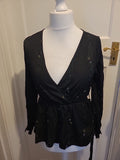 Ladies Shein Size Small Black/Green/White Floral Long Sleeved Blouse