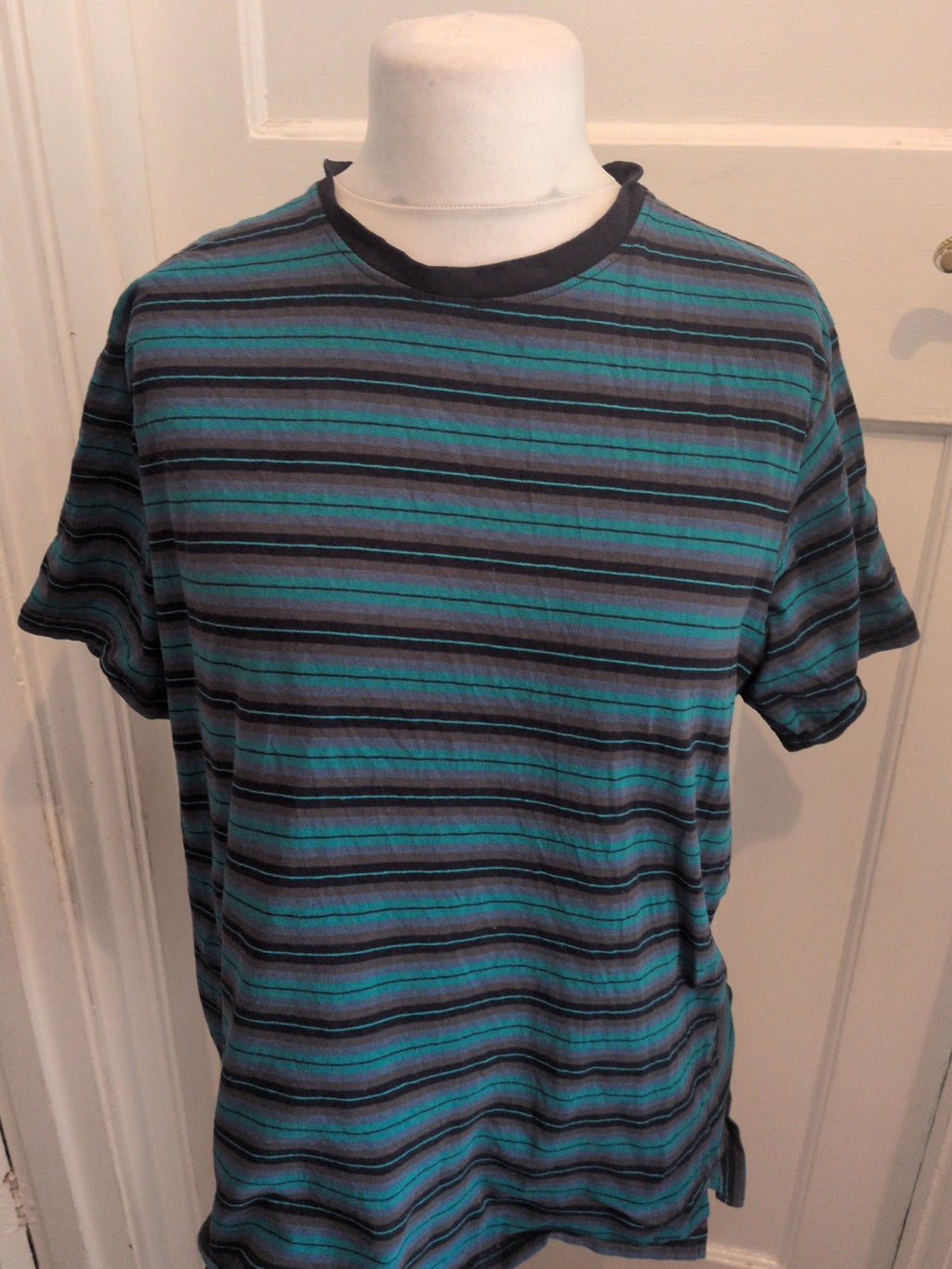 Marks And Spencer Large Navy Mix Strip Short Sleeve Pyjama Top