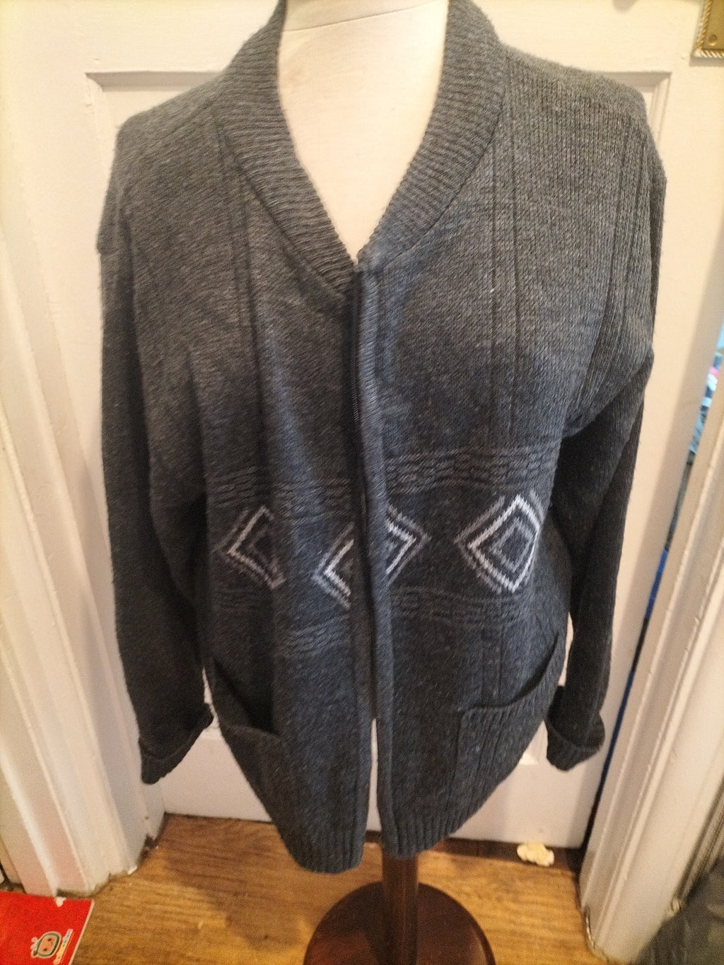 Mens Guv'Nors Size Large Grey Zip Through Cardigan
