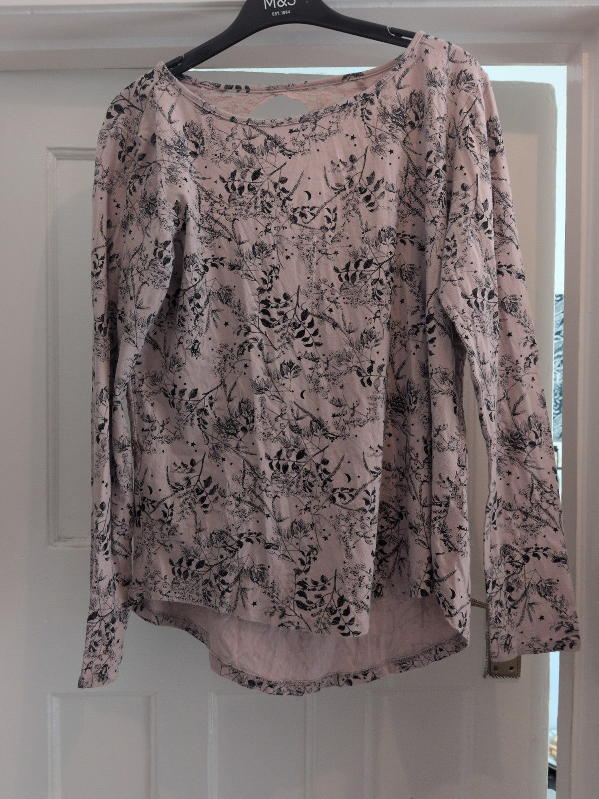 Next 12 Pink Floral Long Sleeve Open Back Frill Hem Blouse