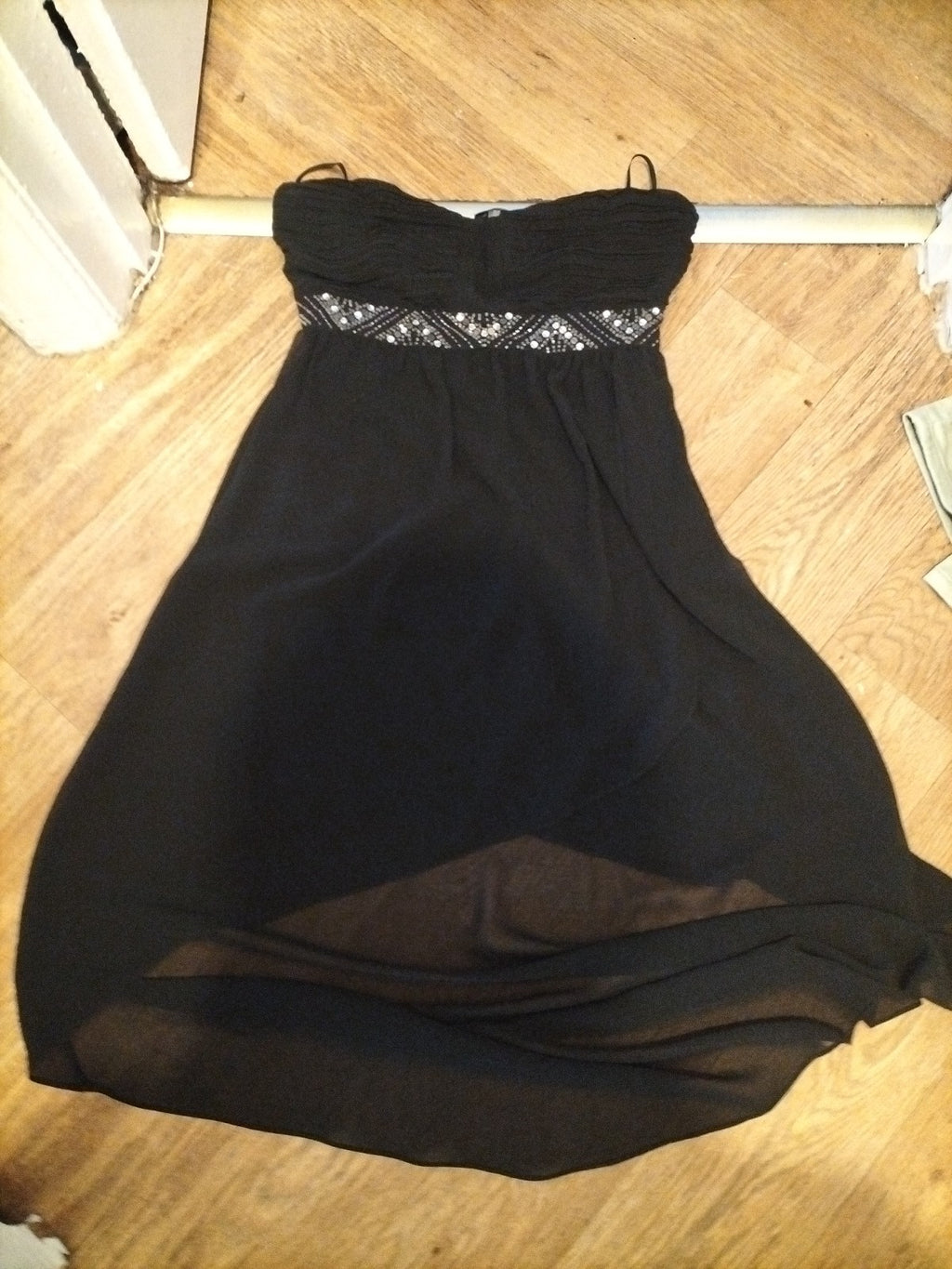 Ladies New Look Size 10 Black Diamonte Sleeveless Strapless Dress