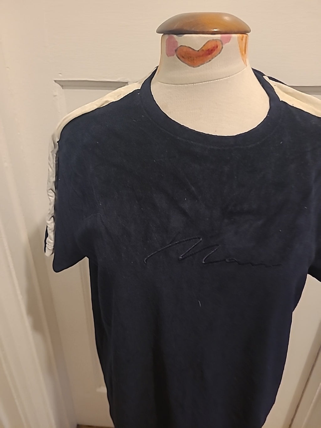 Mens Boohoo Size Large Navy And Cream Short Sleeve Top