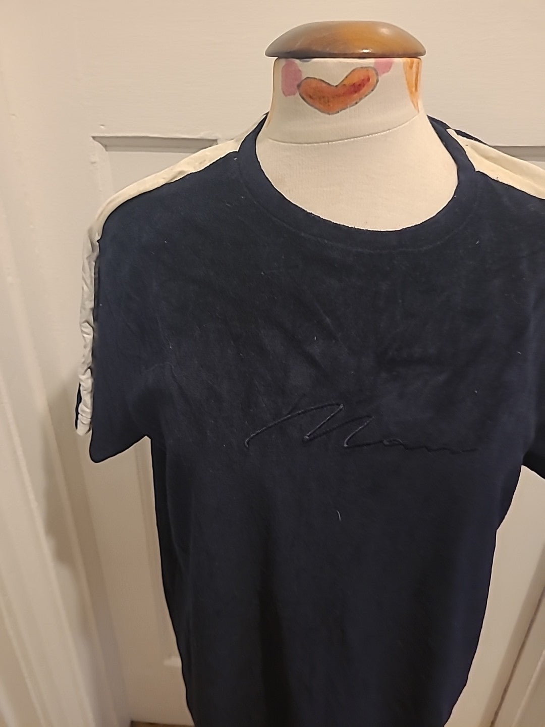 Mens Boohoo Size Large Navy And Cream Short Sleeve Top