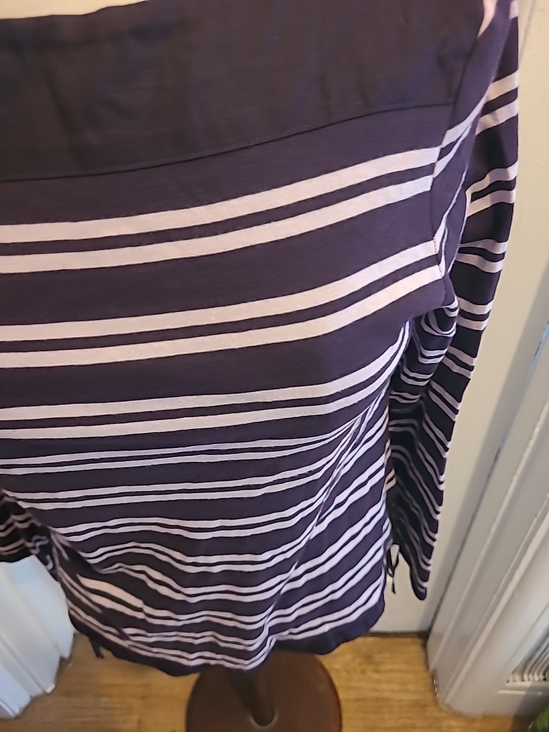 Ladies Laura Ashley Size Large Purple White Striped Long Sleeved Tshirt