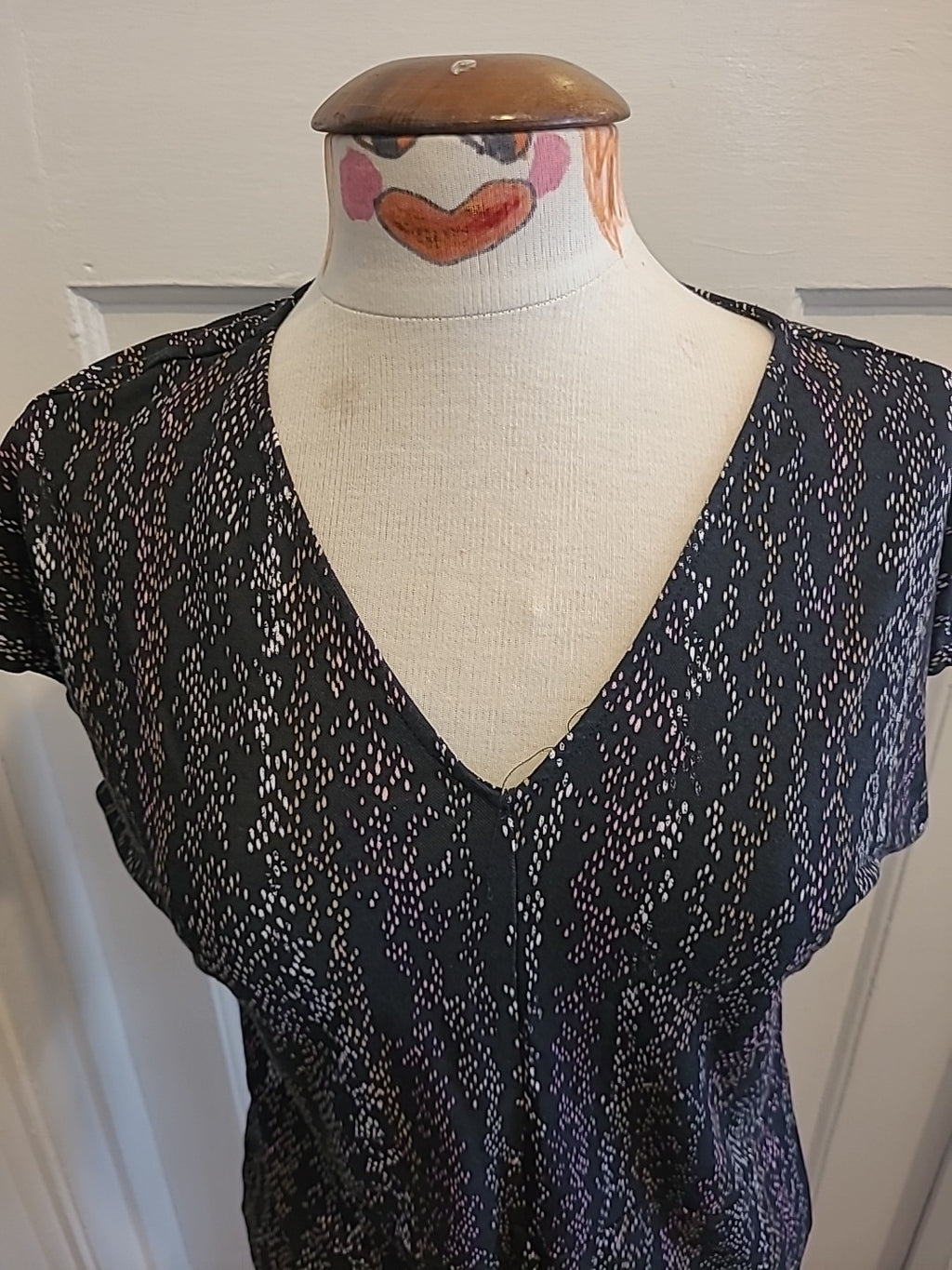 Ladies Marks And Spencer Size 12 Black With Multi Detailed Short Sleeved Tshirt