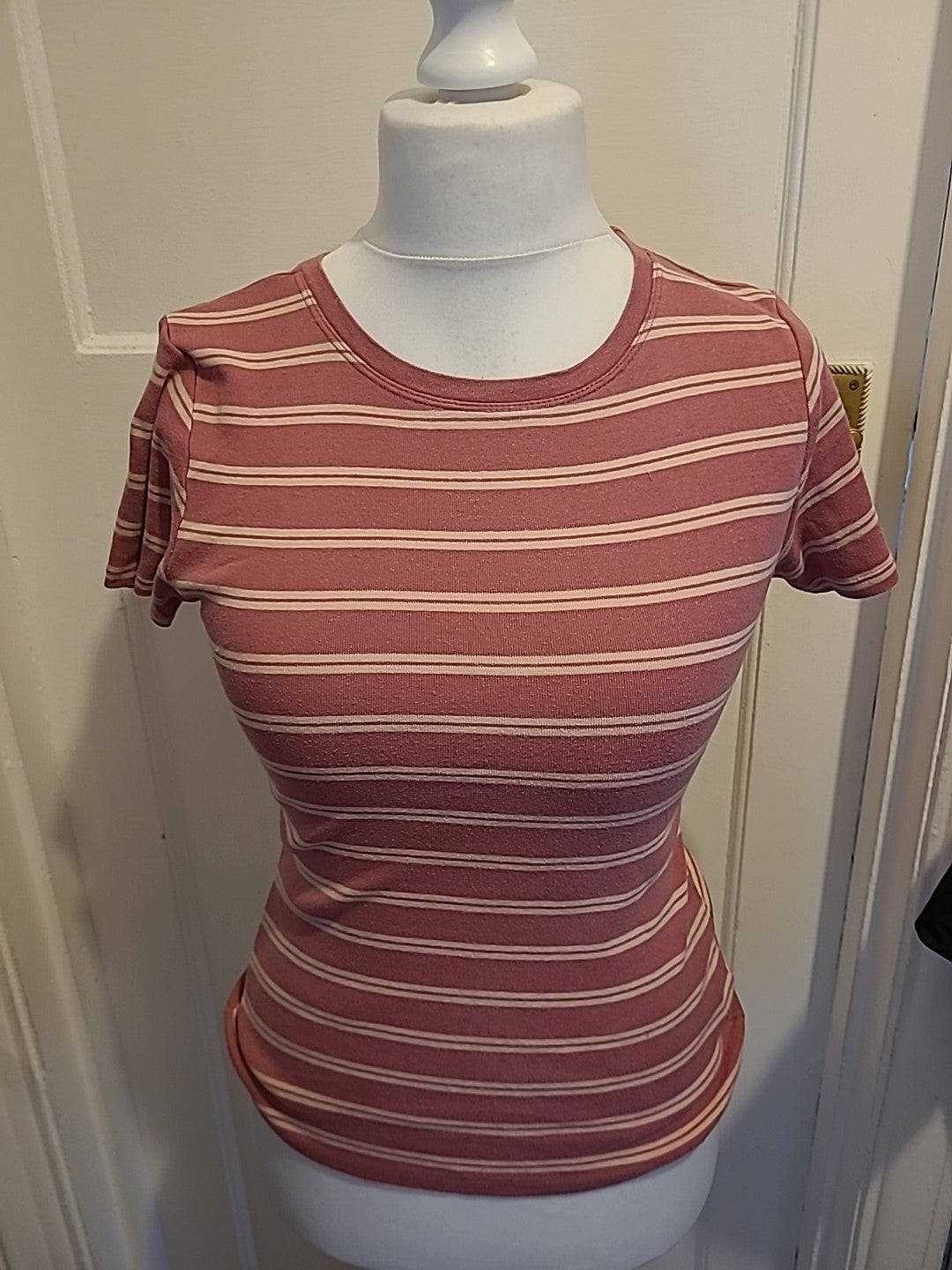 Ladies T.shirt Papaya Pink/white  Striped  Size 10