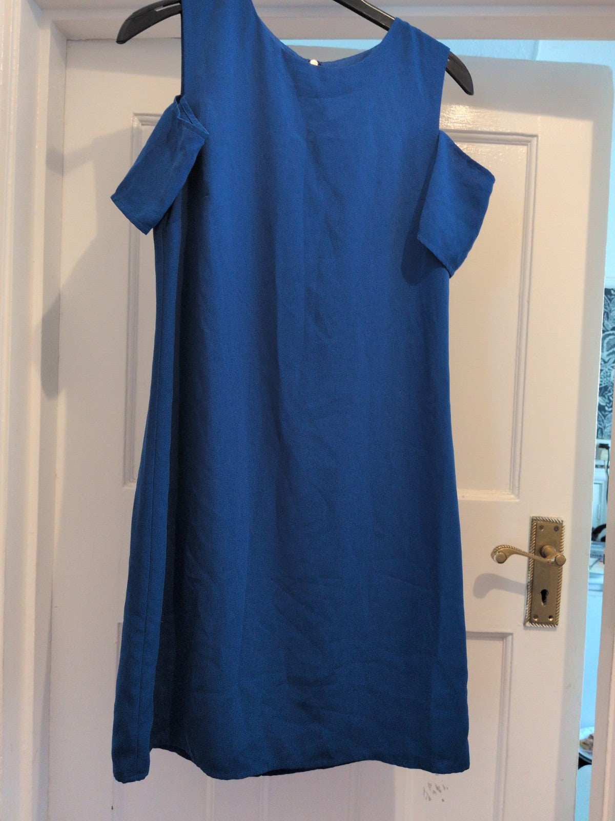 Oasis 8 Royal Blue Open Shoulder Short Sleeve Dress