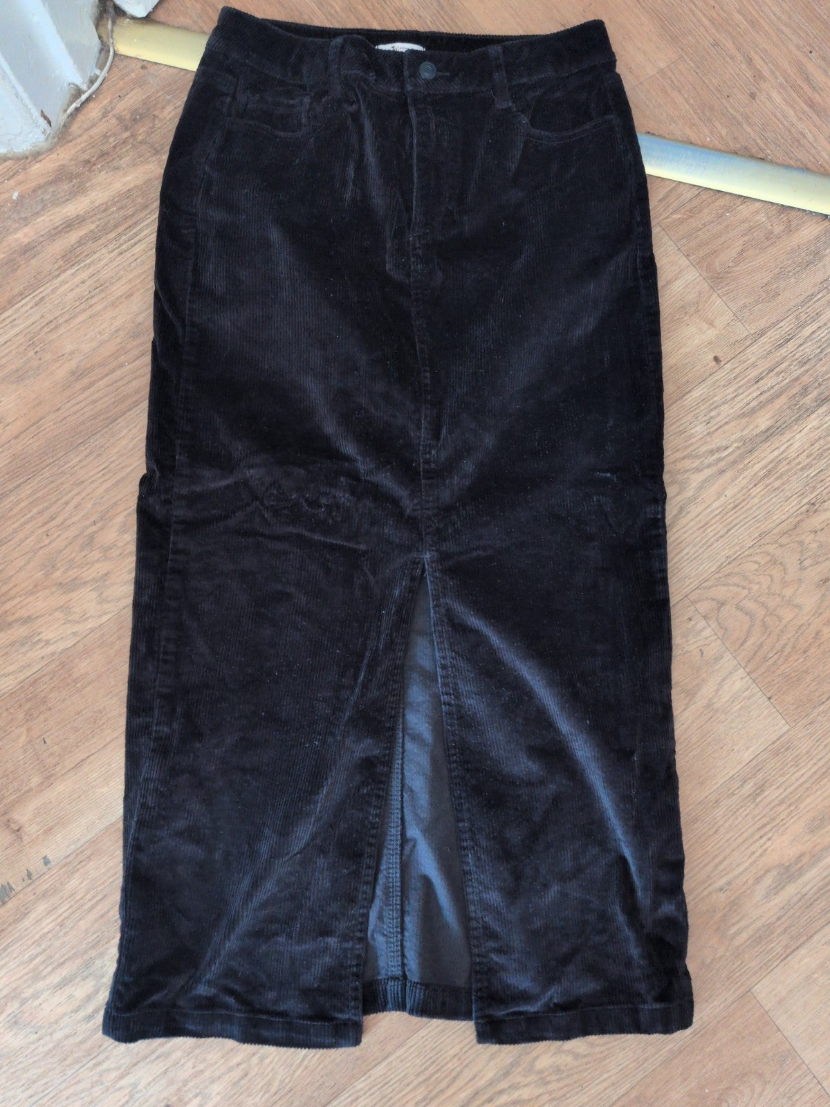 Tu 10 Black Coderoy Split Hem Midi Skirt