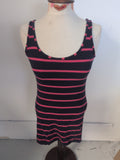 Topshop 10 Navy And Cerise Stripe Sleeveless Longline T-shirt
