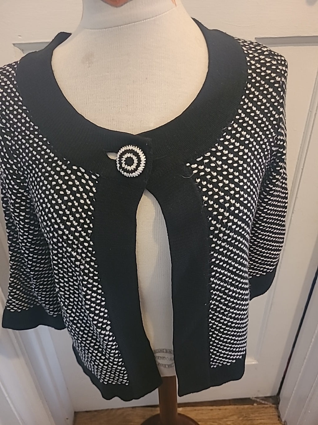 Ladies George Size 8 Black/White Half Sleeved Cardigan