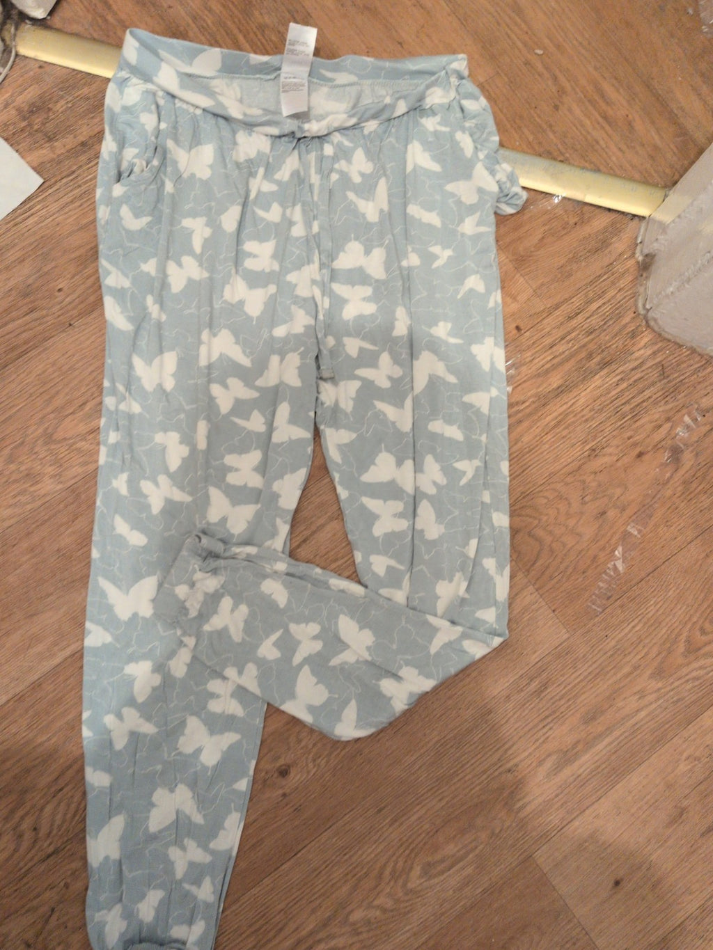 Ladies Peacocks 14-16 Pale Green And White Butterfly Pyjama Bottoms