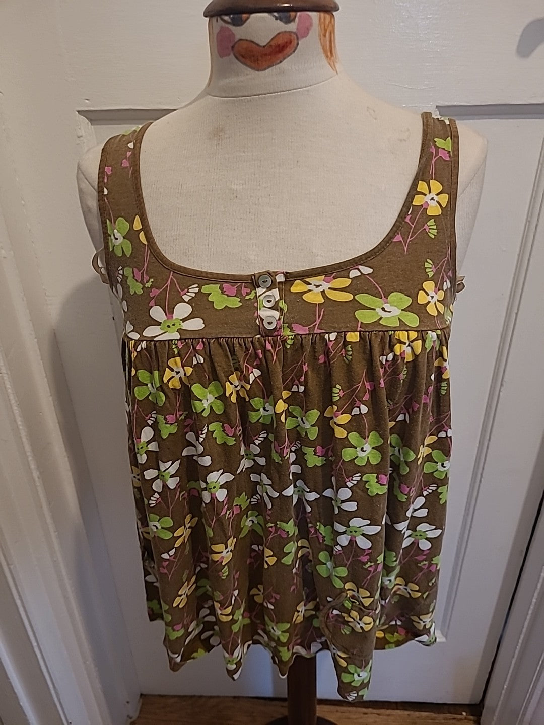 Ladies Primark Size 10 Brown Floral Sleeveless Tshirt