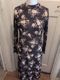 Ladies Size Medium Black Floral Slight See Through Long Sleeve Dress