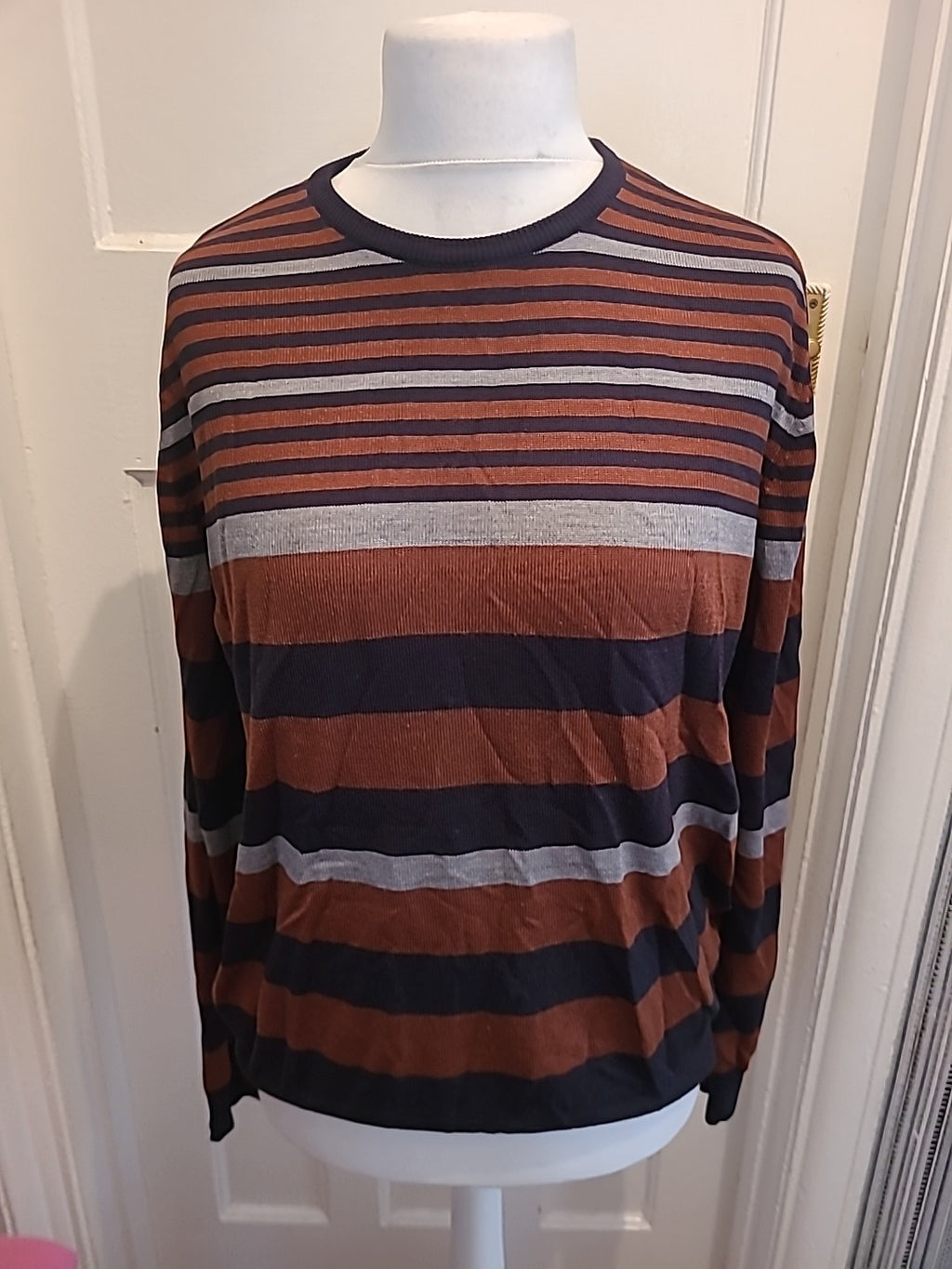 Mens Cedarwood State Size XL Brown Striped Long Sleeved Jumper