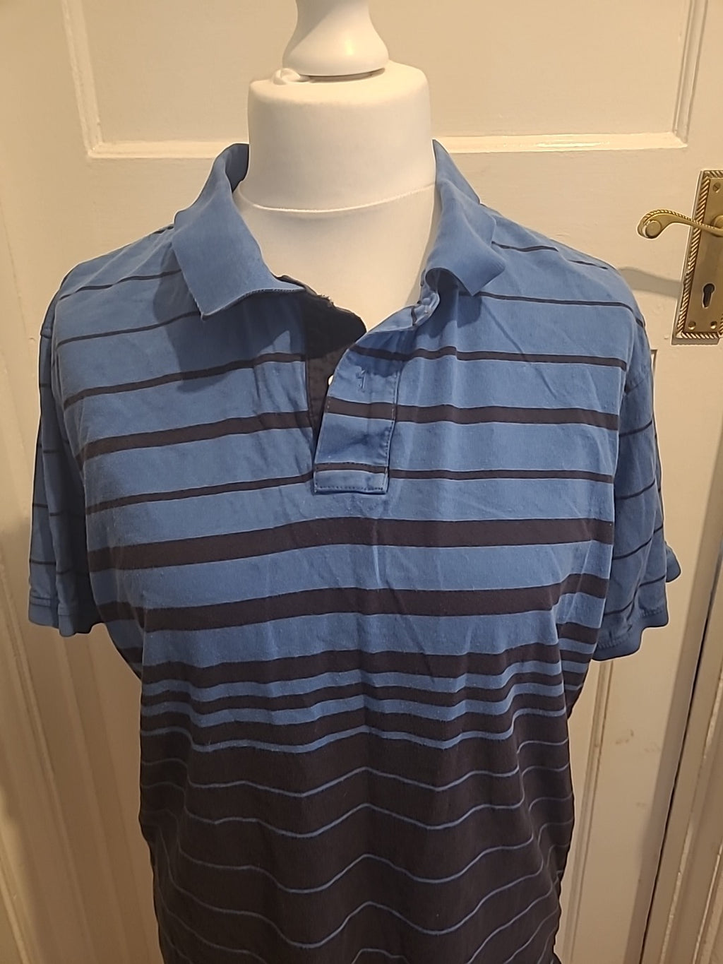 Mens James Pringle Size XL Blue And Navy Striped Short Sleeved Polo