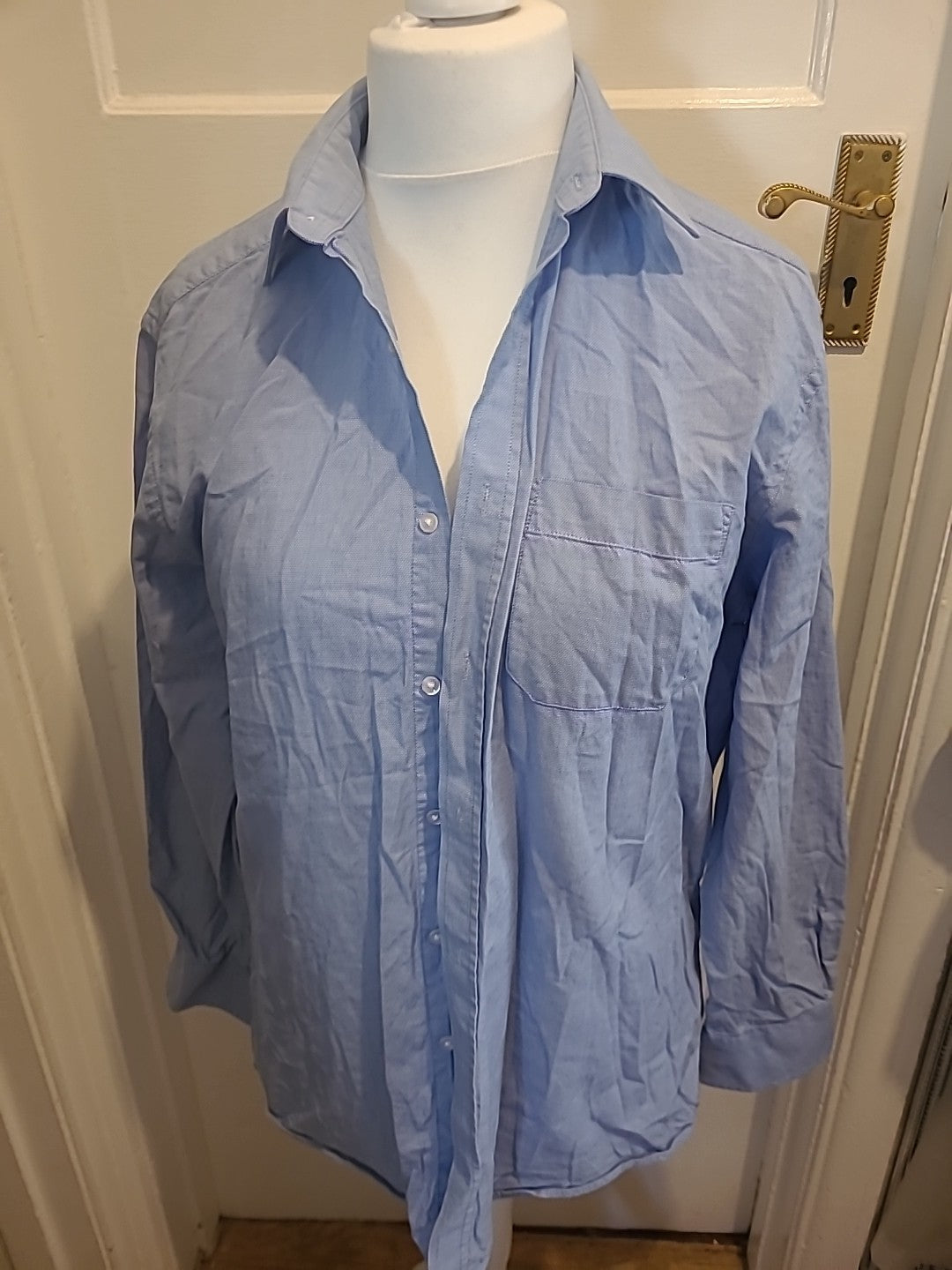 Mens Debenhams Size 16" Collar Classic Fit Bluey Grey Long Sleeved Shirt