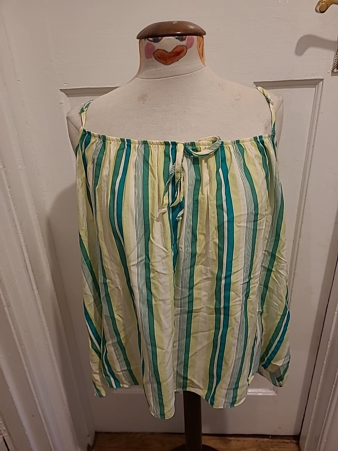 Ladies George Size 24 3 Tone Green Striped Blouse Sleeveless