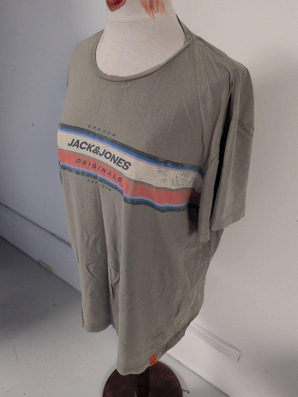 Jack & Jones XXL Green Print Short Sleeve T-shirt Small Mark On Front Faint