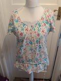 BM 12 White With Green Yellow And Pink Floral Short Sleeve T-shirt