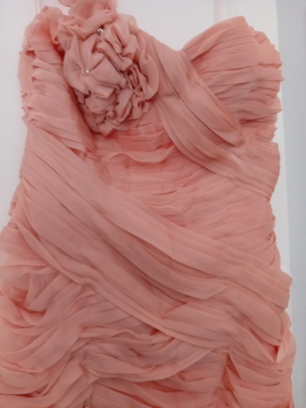 Ladies Peach Evening Dress Size 20 Ruched One Shoulder With A Train E-...