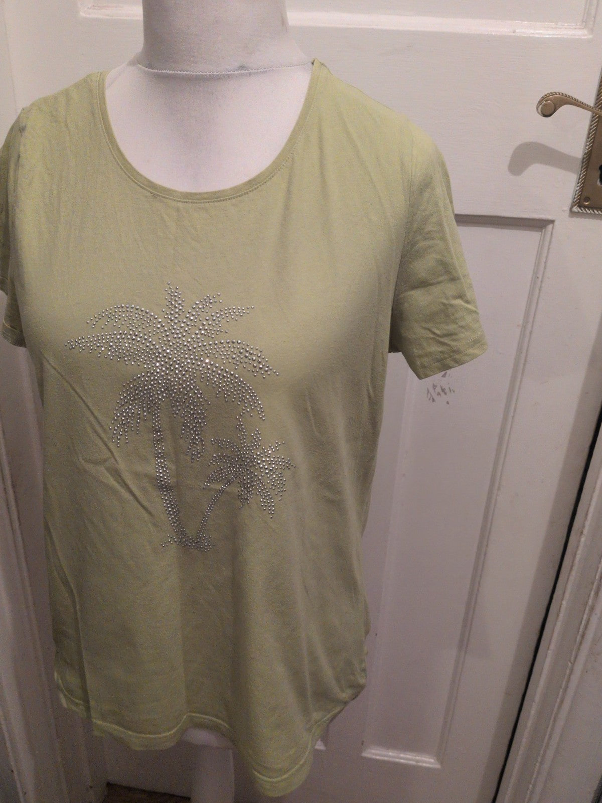 Ladies Bonmarche Size 18 Green With Silver Star Short Sleeve T-shirt