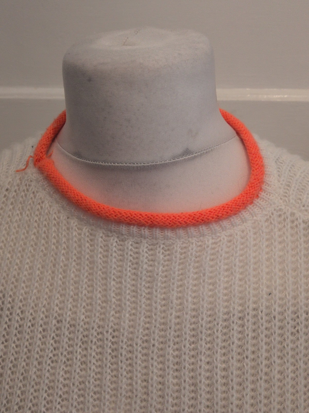Large White And Orange Trim Pullover Jumper Knit