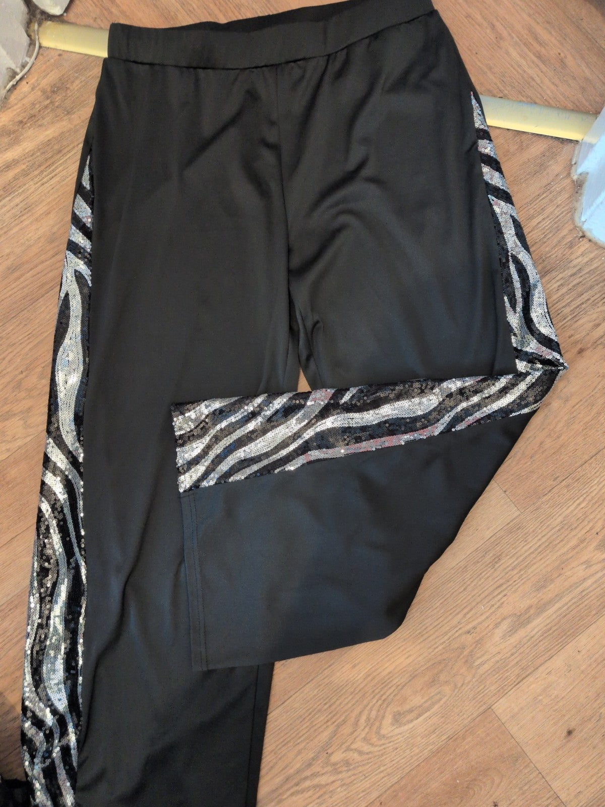 Shein XL Black Ith Silver Sequin Stripes Down Legs Trousers Elasticated