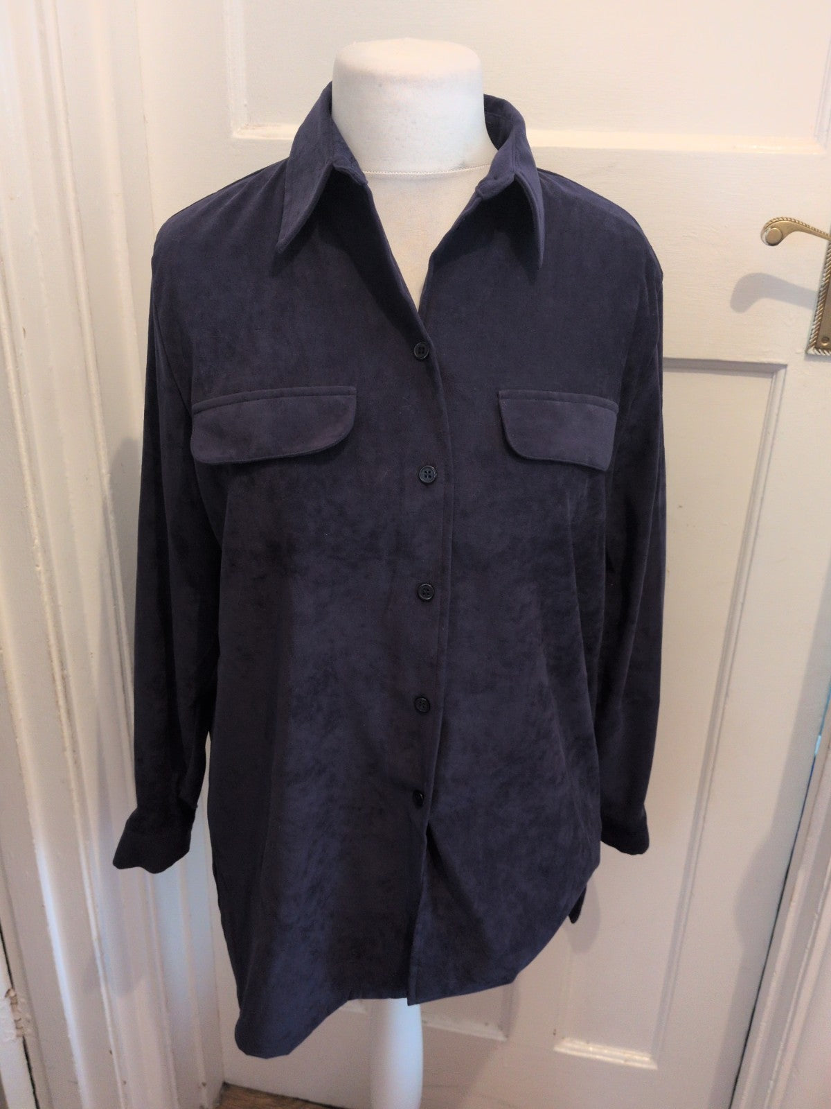 Compliments 14 Navy Collared Long Sleeve Blouse Buttoned