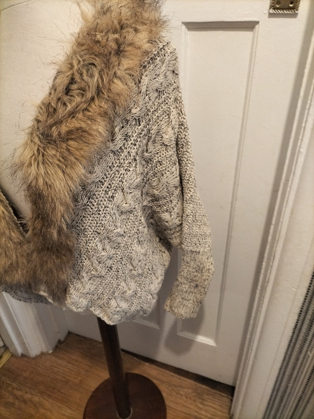 Ladies Size Medium Wool Blend Faux Fur Cardigan