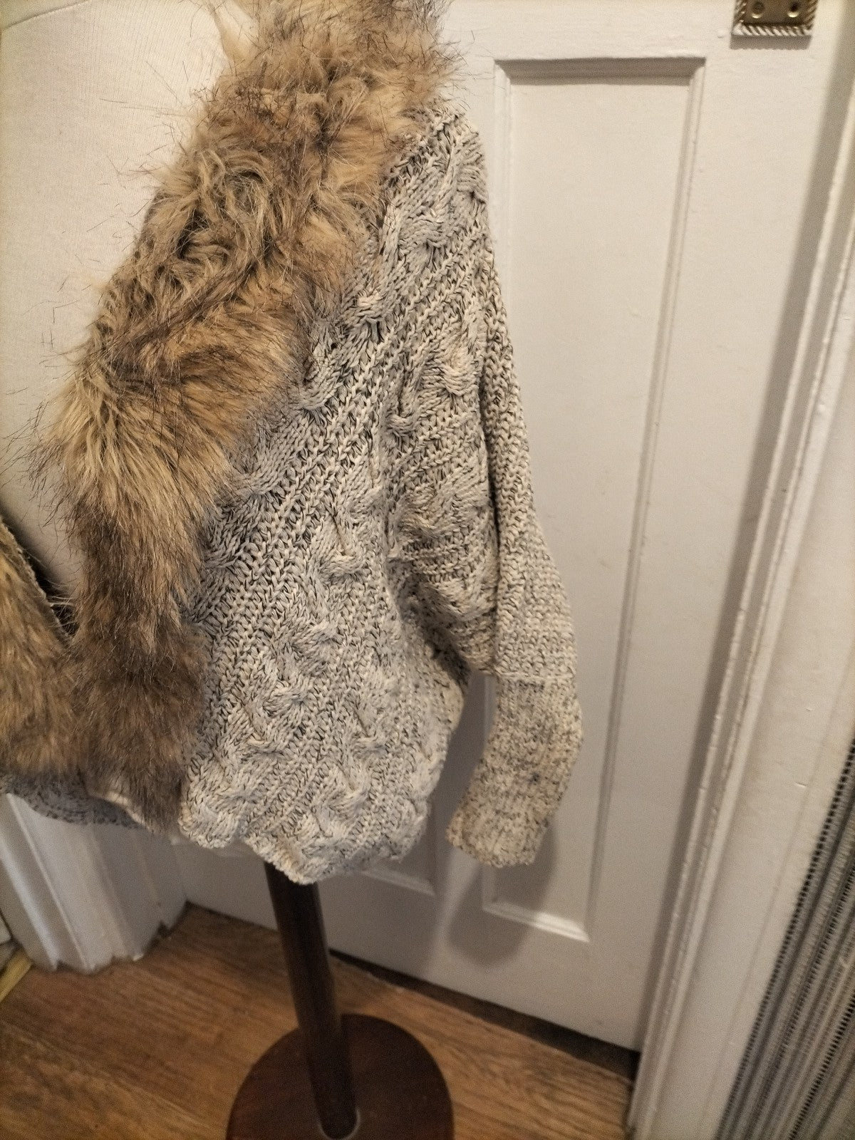 Ladies Size Medium Wool Blend Faux Fur Cardigan