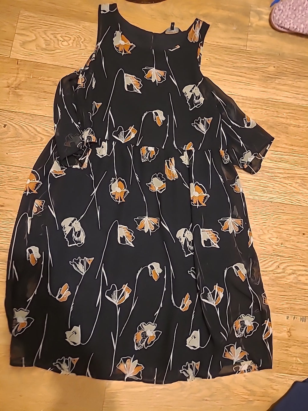 Ladies Next Size 8 Black Floral Lined Open Shoulder Dress