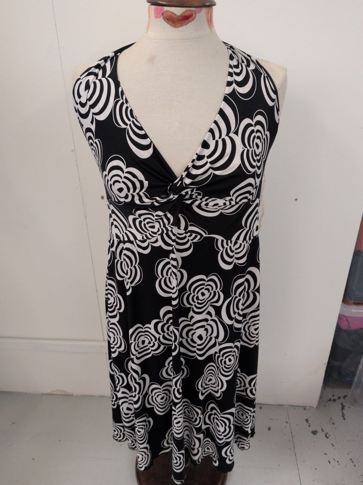 M/L Black And White Floral Halter neck Dress