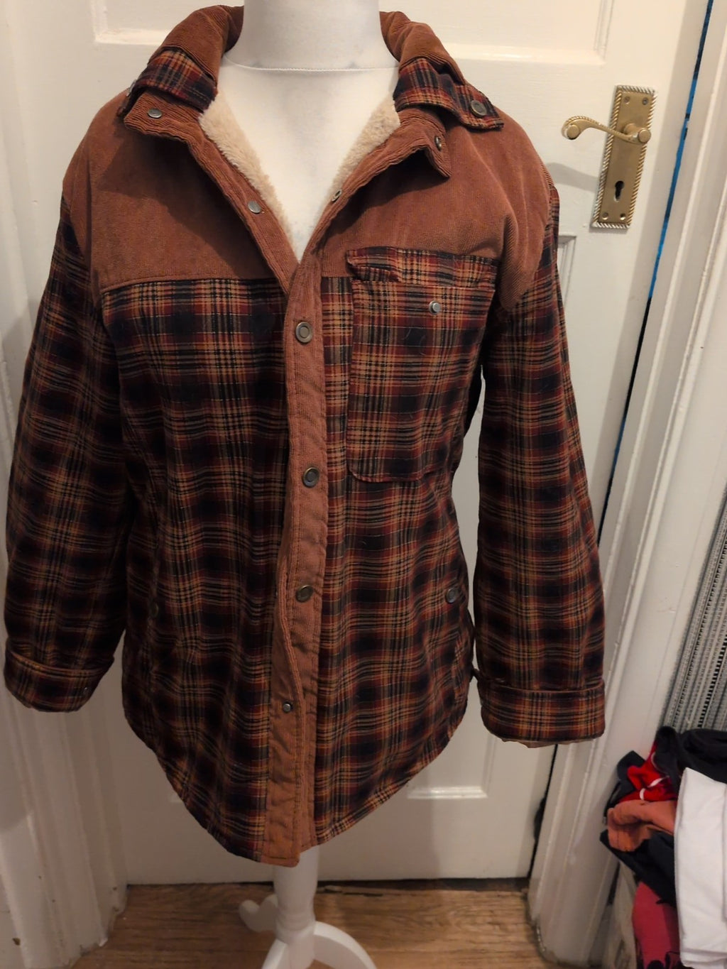 US medium Brown Check Fleece Lined Jacket