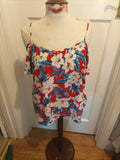 Ladies New Look Size 12 Blue With Red And White Floral Short Sleeved Top