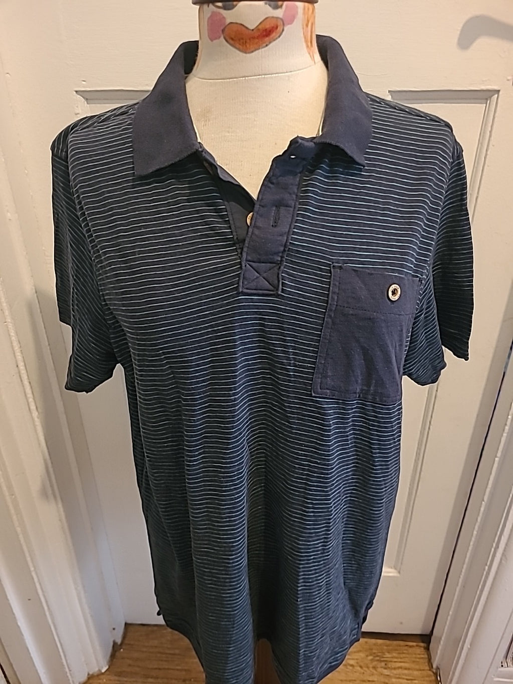 Mens Fat Face Size M Navy/Turquoise Striped Polo