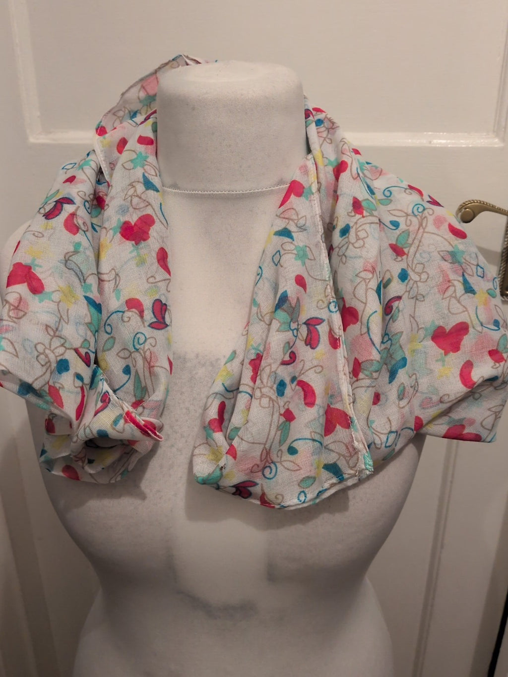 White With Floral Multicoloured Pattern Scarf