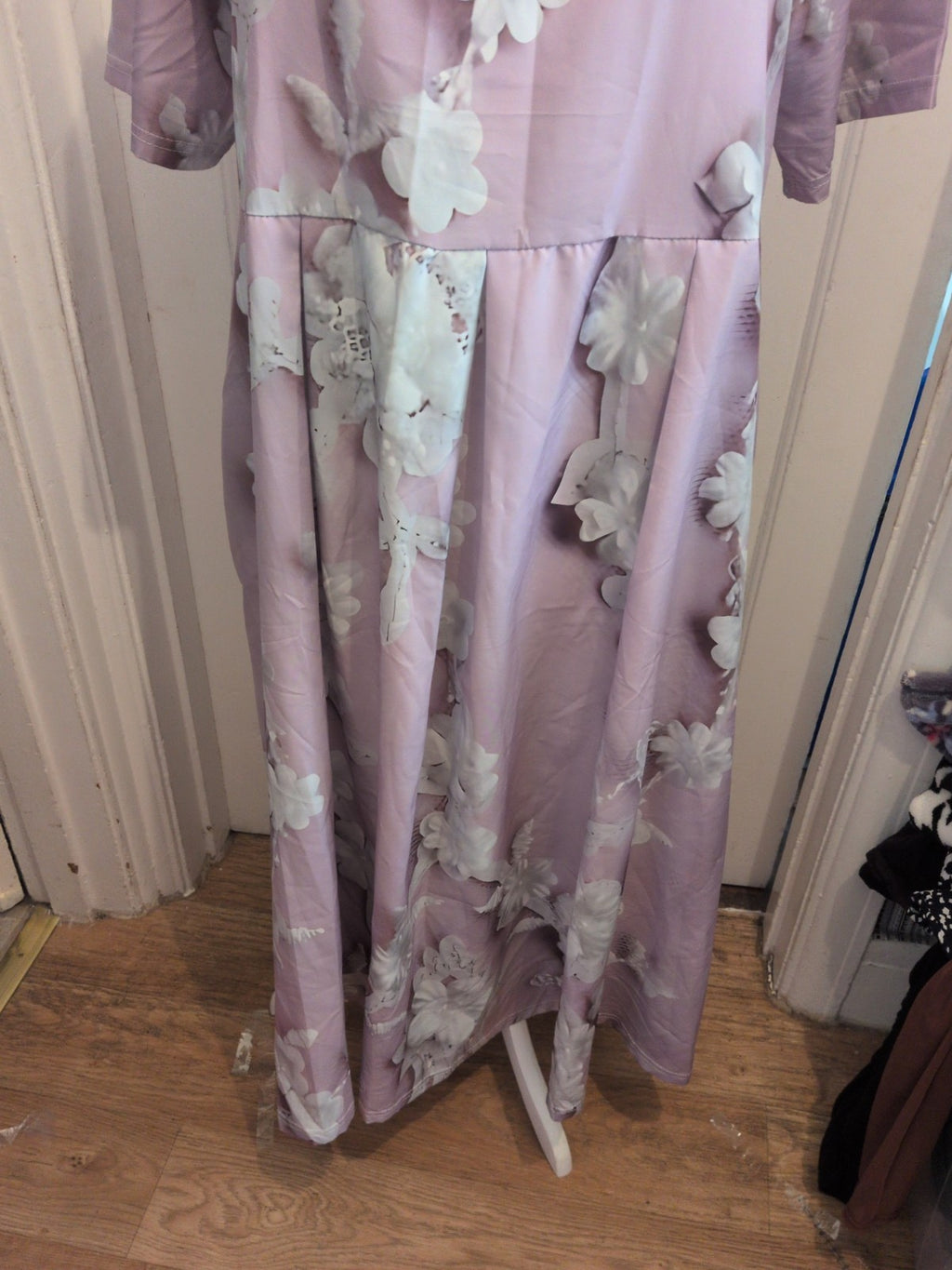 Ladies Shein XL Pale Lilac Purple Flower Long Length Short Sleeve Maxi Dress
