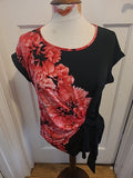 Ladies Debenhams Size 14 Petite Black Hot Pink Floral Short Sleeved Blouse
