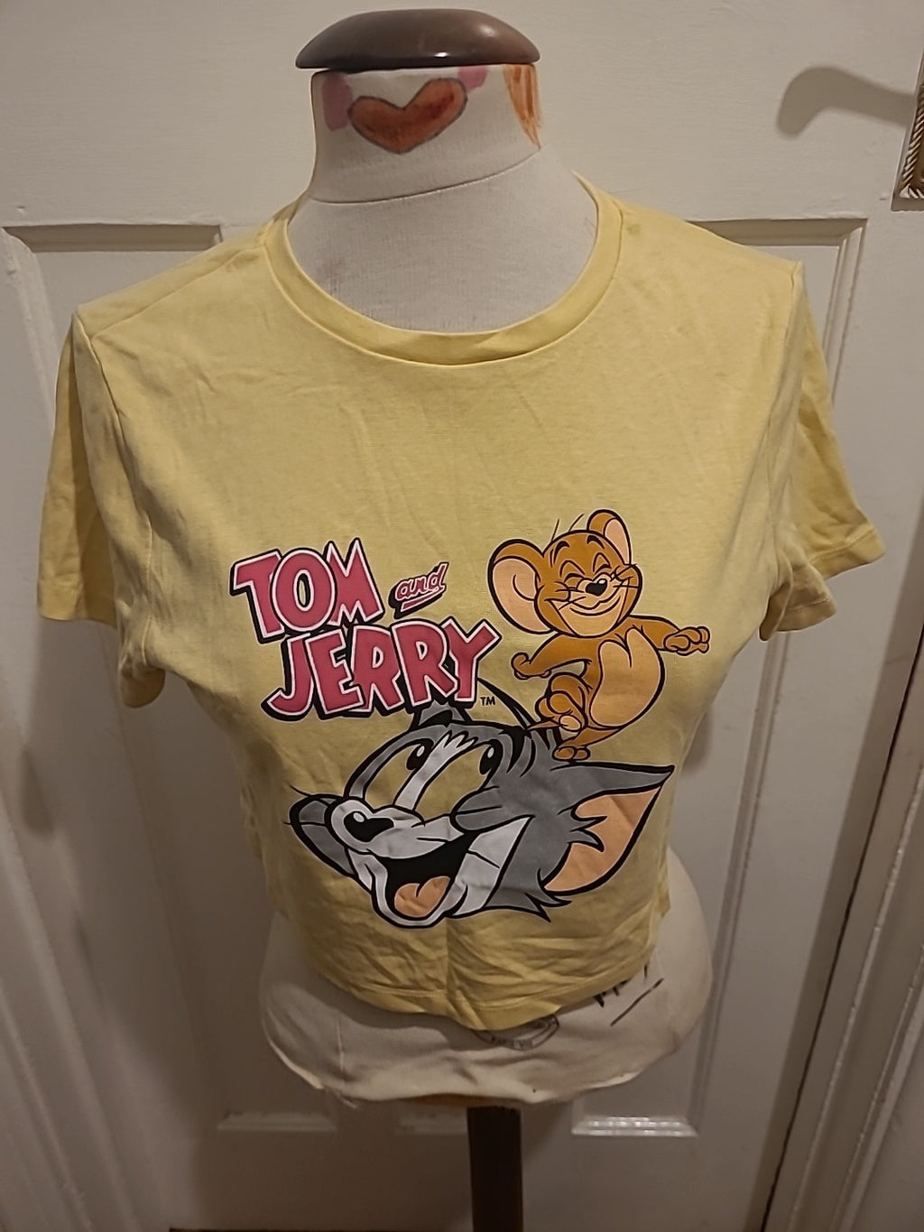 Ladies Tom&Jerry Size 14/16 Yellow Printed Crop Tshirt
