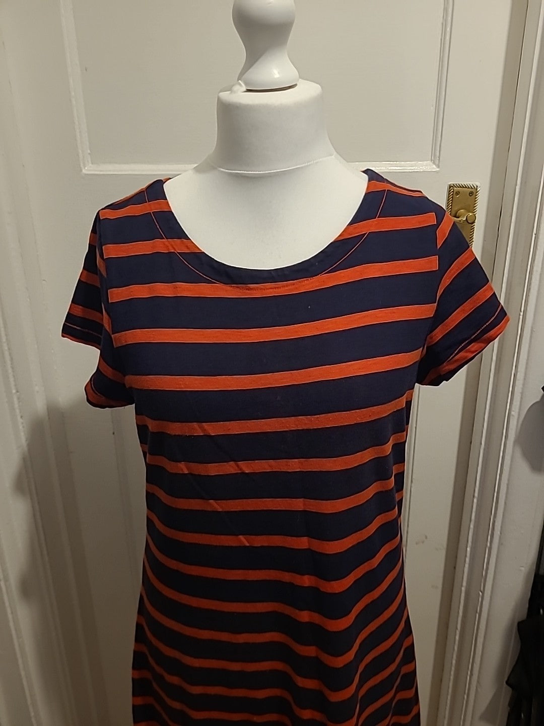 Ladies Hatley Size Large Navy And Red Striped Short Sleeved Dress