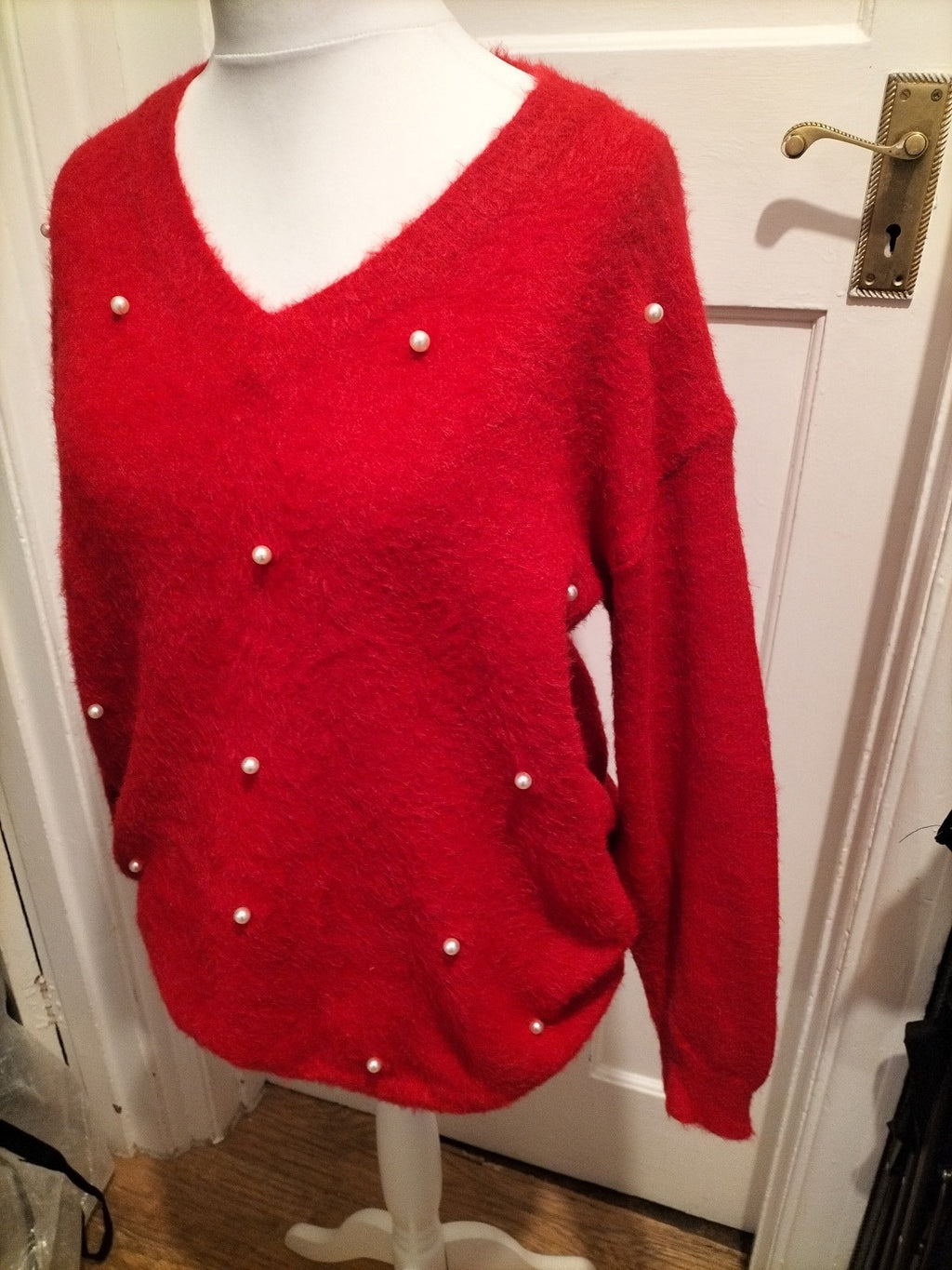 Ladies Size Medium Red Warm Pearl Pattern Jumper