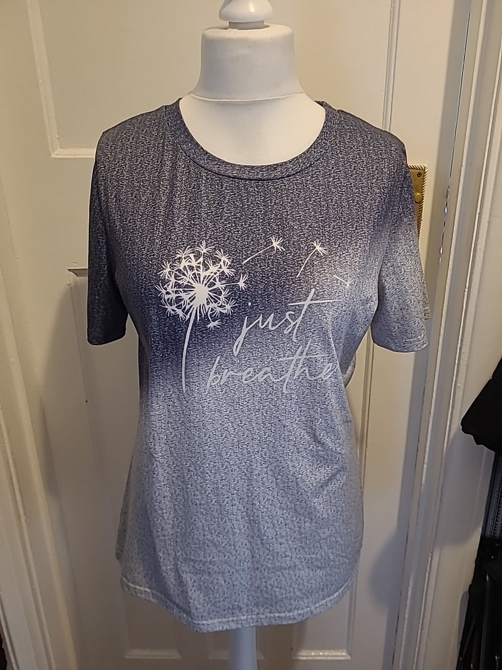Ladies Size Large Grey Fleck Just Breath Tshirt